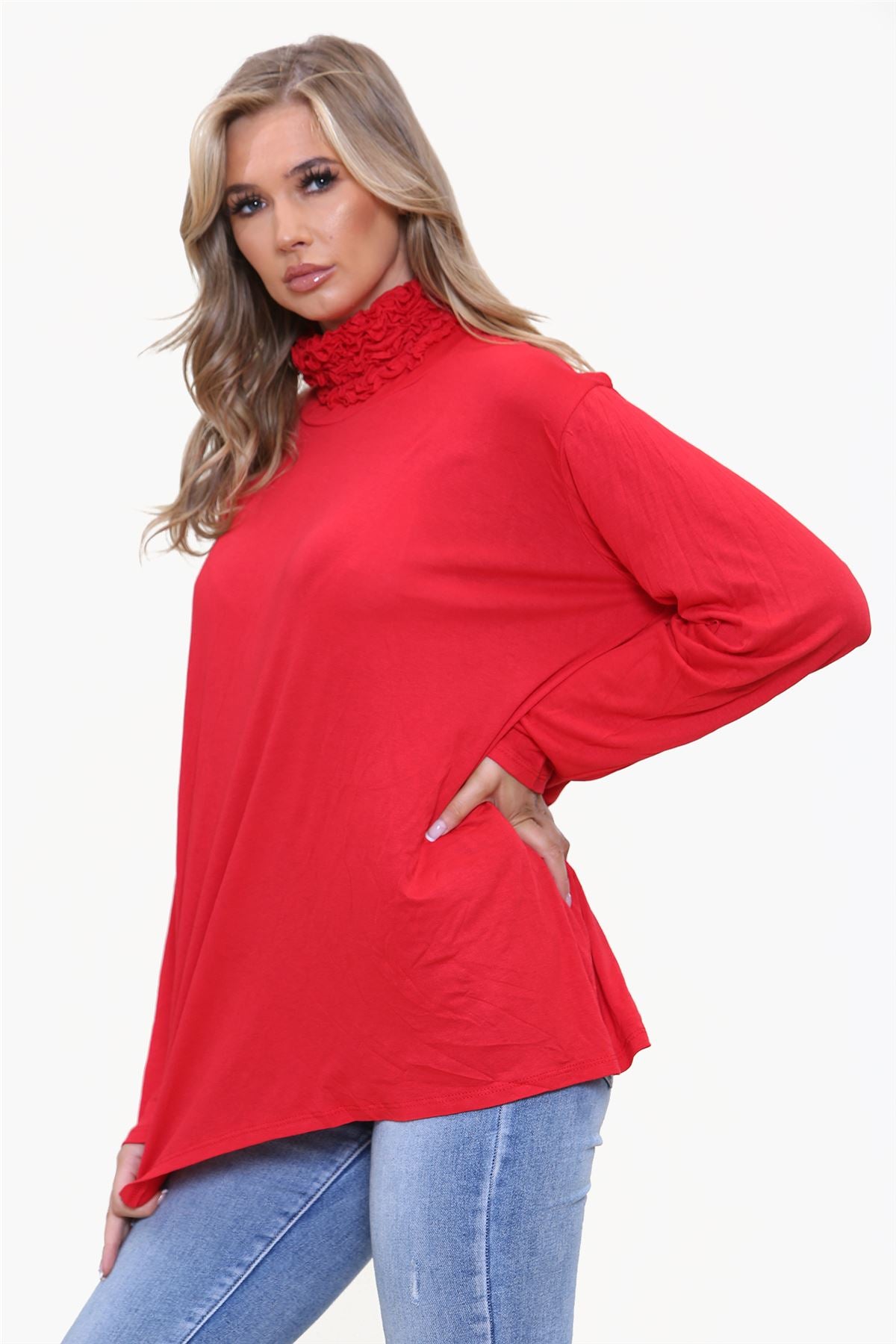 Ruched Frill Roll Neck Top