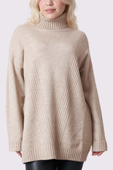 Ribbed Stripe Pattern Cowl Neck Tunic Jumper