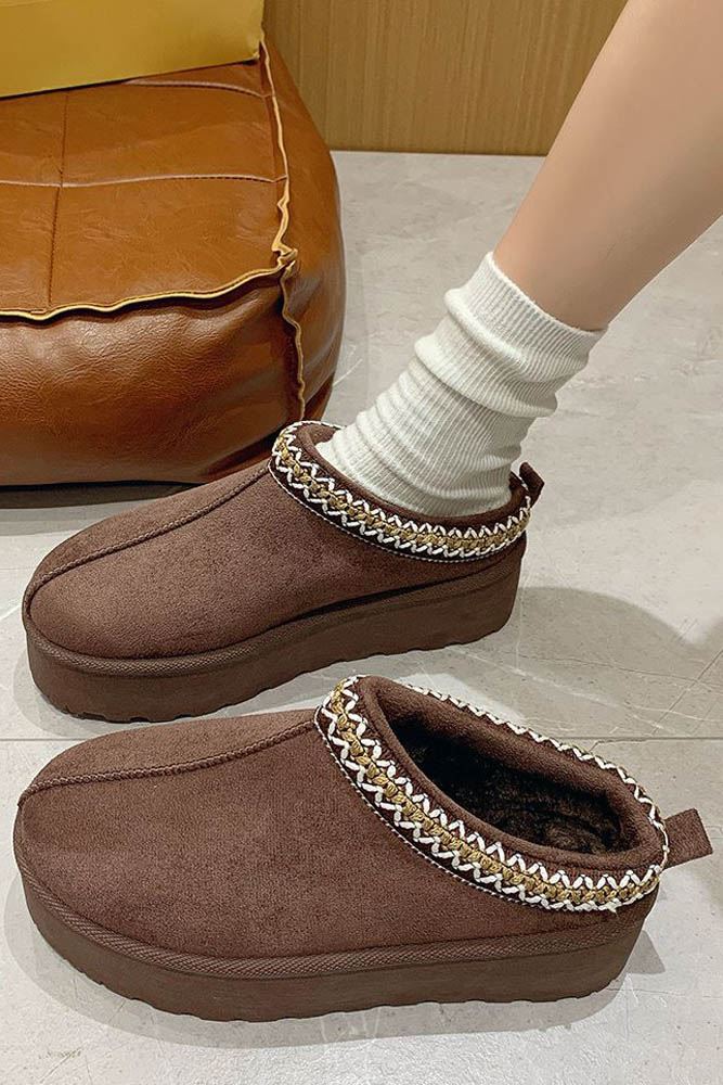 Suede Lining Knit Platform Slipper