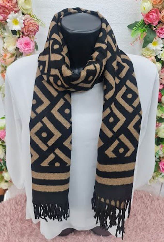 Geometric Print Soft Tassel Scarves