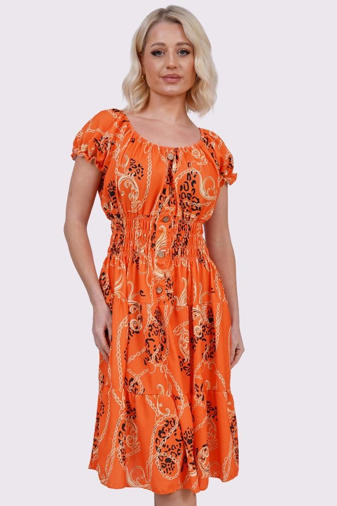 Baroque Chain Print Front Button Dress